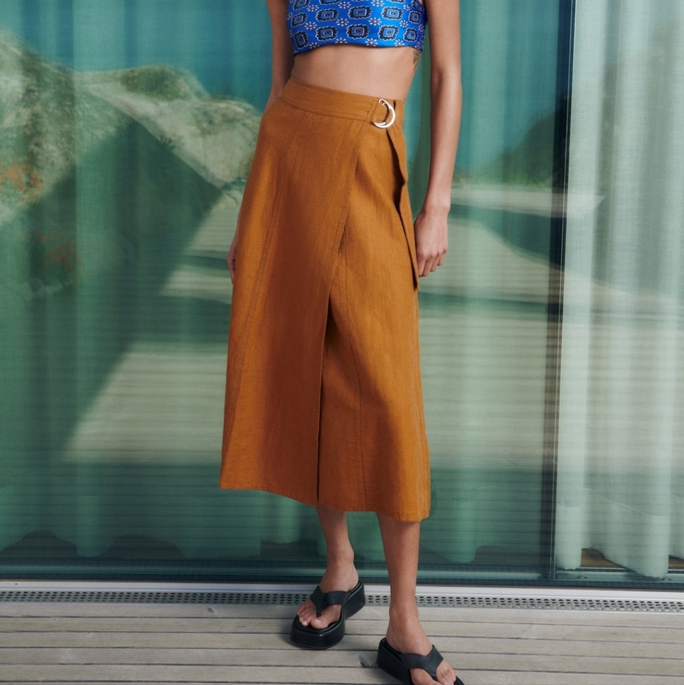 NWT Zara Linen Blend Midi Skirt